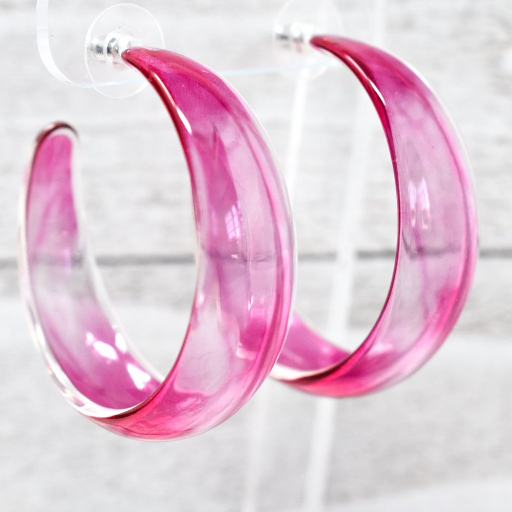 2" Tie Dye Pink Lucite Translucent Hoop Earrings
